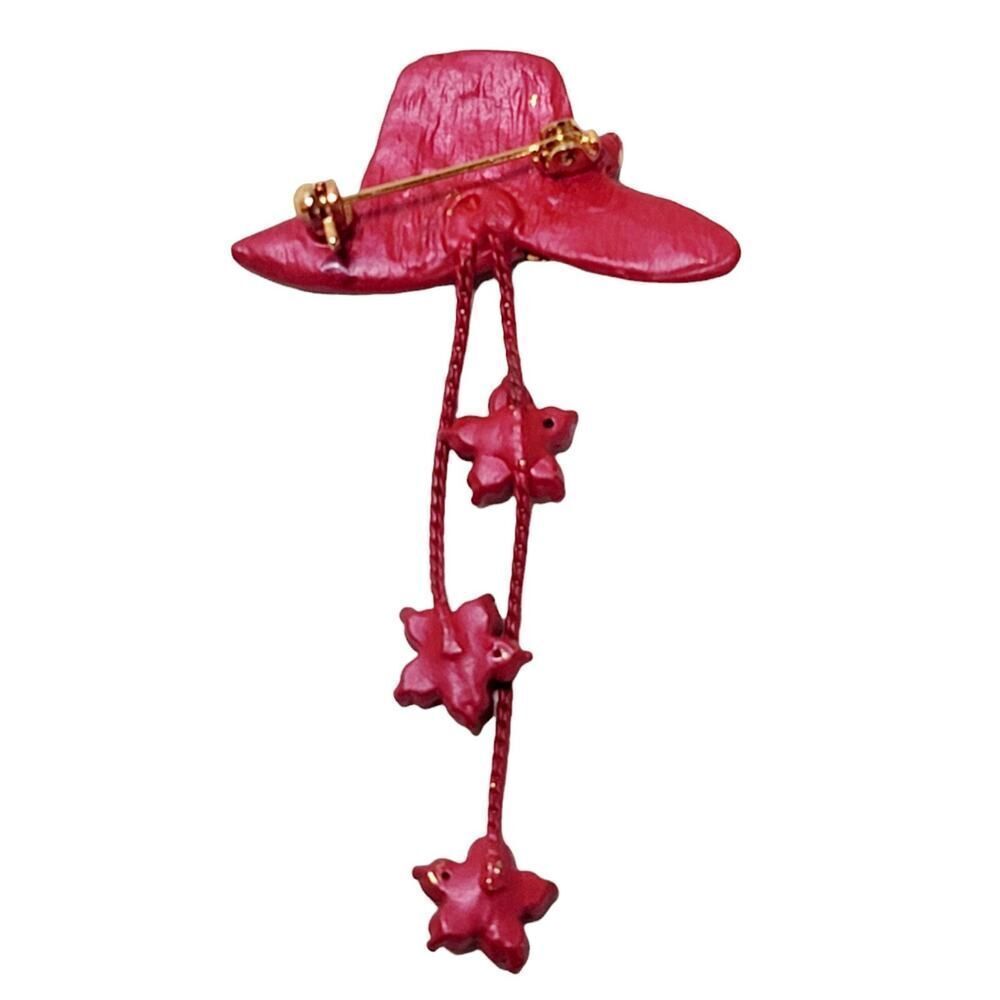 Vintage Red Hat Society Brooch Pin Red & Purple Rhinestones Two Flowered Chords - Picture 3 of 3